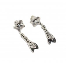Dangle Earrings Vintage 925 Sterling Silver Freshwater Pearl Stone Women D520